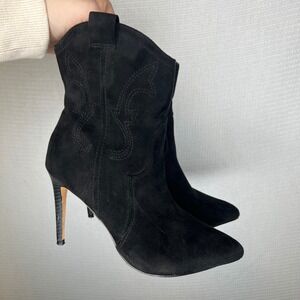 Express Womens Black Suede Pointed Toe Western Stiletto Ankle Boots Size 6